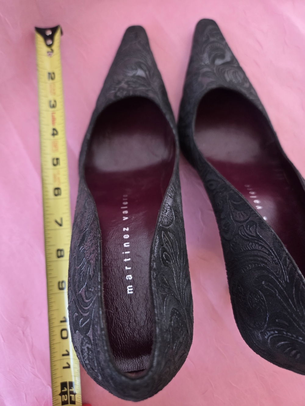 Martinez Valero Black & Grey Velvet Paisley Embossed Pumps Heels Made In Spain 9 - Picture 12 of 16